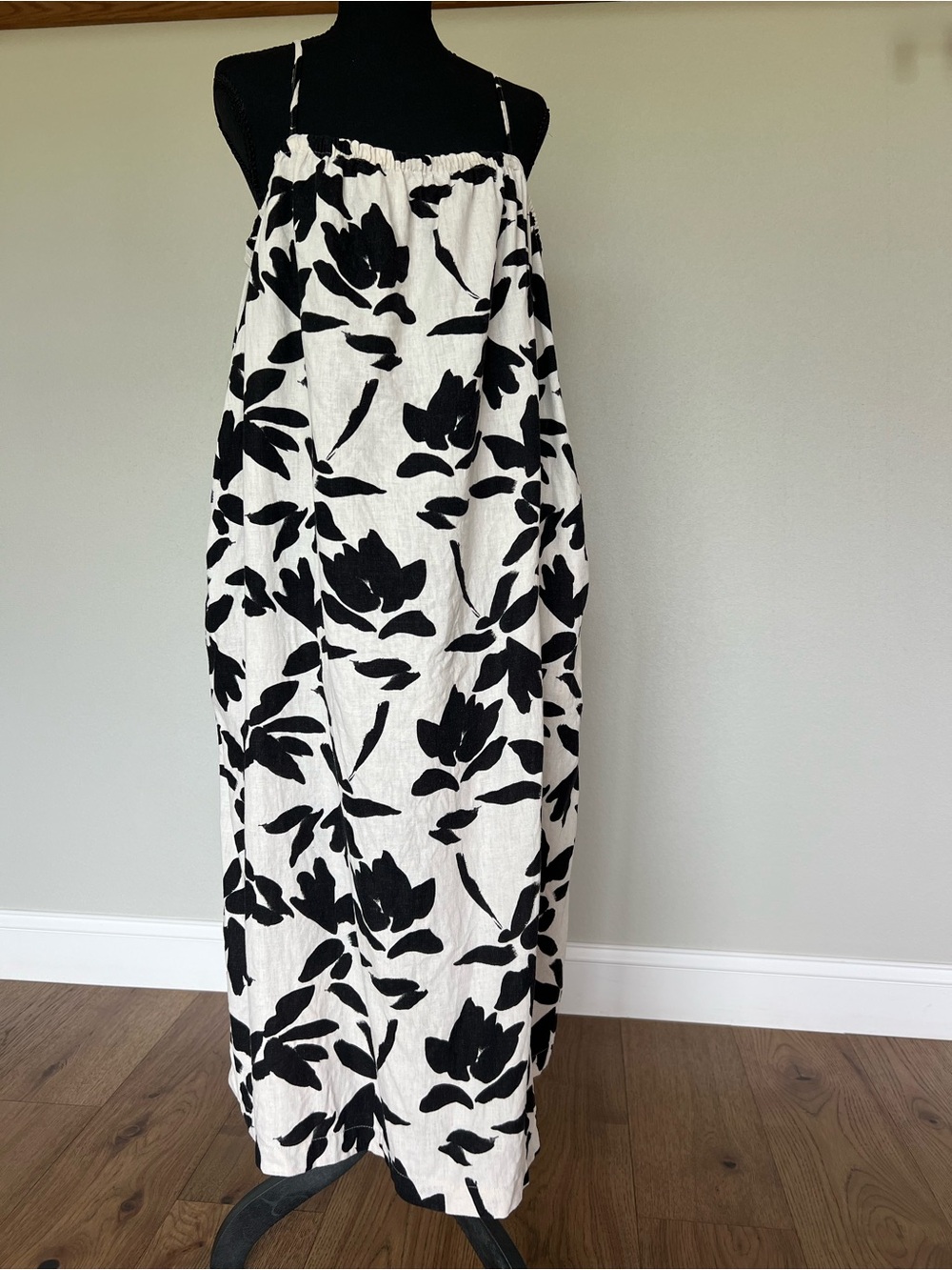 a new day White Black Floral Linen Blend Midi Dress Size XXL - Picture 2 of 6